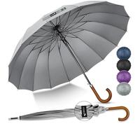 ZOMAKE Large Umbrella Windproof Strong with Wooden Handle (Grey)