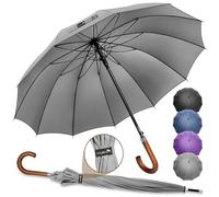 ZOMAKE Large Umbrella Windproof Strong with Wooden Handle (Grey-A)