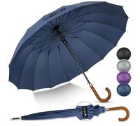 ZOMAKE Large Umbrella Windproof Strong with Wooden Handle (Navy Blue)