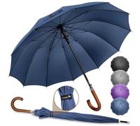 ZOMAKE Large Umbrella Windproof Strong with Wooden Handle (Navy Blue-A)