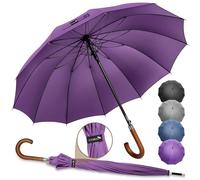 ZOMAKE Large Umbrella Windproof Strong with Wooden Handle (Purple-A)