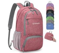 ZOMAKE Lightweight Foldable Backpack, Packable Rucksack Folding Small Back Pack 20L Foldaway Ultralight Daypack Collapsible for Women Men Travel Hiking Walking (Pink)