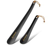 ZOMAKE Metal Shoe Horn,Short Shoes Spoon Lazy Shoes Helper 19CM and 30CM,Strong Black Travel Show Horn with Leather Rope for Men Women the Elderly(2pcs Black)