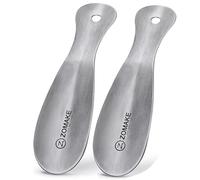 ZOMAKE Metal Shoe Horn - Small Shoehorn Lazy Shoe Helper,19CM Silver Short Shoe Horns with Hook for Men Women the Elderly Kids (2pcs Silver)