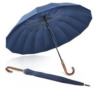 ZOMAKE Umbrella Wooden Handle,Large Umbrella Windproof Strong,Walking Stick Umbrellas Classic for Men Women,16 Ribs (Navy Blue-A)