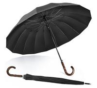 ZOMAKE Umbrella Wooden Handle,Large Umbrella Windproof Strong,Walking Stick Umbrellas Classic for Men Women,16 Ribs (Black-C)