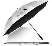 ZOMAKE UV Golf Umbrella for Sun Protection,Large Sun Umbrella Windproof and Rainproof Strong UPF 50+,Reflective Golfing Brolly 62In Unbreakable for Men Women (Silver/Black New)