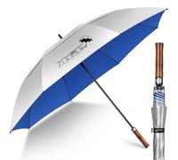ZOMAKE UV Golf Umbrella for Sun Protection,Large Sun Umbrella Windproof and Rainproof Strong UPF 50+,Reflective Golfing Brolly with Wooden Handle 68In Unbreakable for Men Women (Silver/Navy Blue)