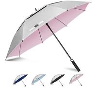 ZOMAKE UV Golf Umbrella for Sun Protection,Large Sun Umbrella Windproof and Rainproof Strong UPF 50+,Reflective Golfing Brolly 54In Unbreakable for Men Women (Silver/Pink)