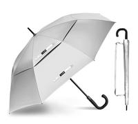 ZOMAKE UV Golf Umbrella for Sun Protection,Large Sun Umbrella Windproof and Rainproof Strong UPF 50+,Reflective Golfing Brolly with Cruved Handle 54In Unbreakable for Men Women (Silver/Black)