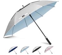 ZOMAKE UV Golf Umbrella for Sun Protection,Large Sun Umbrella Windproof and Rainproof Strong UPF 50+,Reflective Golfing Brolly 62In Unbreakable for Men Women (Silver/Light Blue)