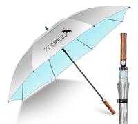 ZOMAKE UV Golf Umbrella for Sun Protection,Large Sun Umbrella Windproof and Rainproof Strong UPF 50+,Reflective Golfing Brolly with Wooden Handle 68In Unbreakable for Men Women (Silver/Light Blue)