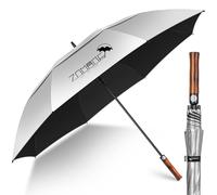 ZOMAKE UV Golf Umbrella for Sun Protection,Large Sun Umbrella Windproof and Rainproof Strong UPF 50+,Reflective Golfing Brolly with Wooden Handle 68In Unbreakable for Men Women (Silver/Black)