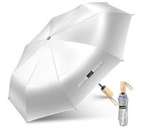 ZOMAKE UV Umbrella for Sun Protection UPF 50+,Sun Umbrella UV Protection,46 Inch Travel Compact Brolly Solar Blocking Reflective Windproof with Wooden Handle Auto Open Close (Silver/Navy Blue)
