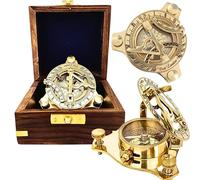 Zomayra Handicrafts Vintage Brass Sundial Compass with Wooden Box - 3-Inch West London Nautical Compass | Antique Navigation Instrument | Maritime Decor & Gift for Men, Dad, Explorer, Collector