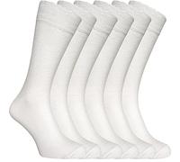 ZombaFlo 6 Pair Diabetic Socks for Men NON Elastic Soft Grip Comfortable Tops cotton Rich UK Size 6-11 (White)