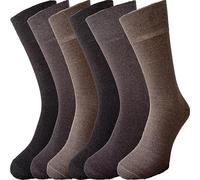 ZombaFlo 6 Pair Gentle Grip Socks for Men 6-11, Non Elastic Comfortable Loose Tops cotton Rich Stay Up Socks Multipack (Brown)