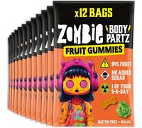 Zombie 94% Fruit Gummies (12 Bags), No Added Sugar Halloween Sweet Bags, Vegan, Healthy Snacks, Adults, Kids, Low Calorie, Gluten Free, Halal, Bulk, Jelly, Vegetarian, Party, Trick or Treat Candy