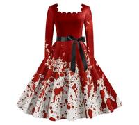 Zombie Bloody Nurse Doctor Halloween Fancy Dress Costume, Women's Long Festive Dress with Bloody Print A-Line Skull October Festival Costume Women Santa Women Cute Halloween Costumes |
