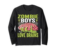 Zombie Boys Love Brains Funny Zombie Son Halloween Costume Long Sleeve T-Shirt