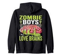 Zombie Boys Love Brains Funny Zombie Son Halloween Costume Zip Hoodie