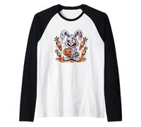 Zombie Bunny Halloween Carrot Creepy Bunny Fun Raglan Baseball Tee