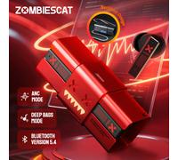 Zombie Cat -45dB ANC Bluetooth Earphone Deep Bass Active Noise Reduction Headphones Sport Bluetooth 5.4 Earbuds with Necklace Black
