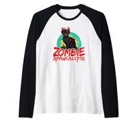 Zombie Cat APAWCALYPSE Halloween Kittie Pun Raglan Baseball Tee