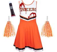 Zombie Cheerleader Costume for Women - Dead Cheerleader Fancy Dress Outfit With Pom Poms - High School Musical Halloween Costume