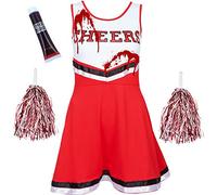 Zombie Cheerleader Costume Women Cheerleader Outfit with Cheerleader Pom Poms - Dead Cheerleader Fancy Dress Costume - High School Musical Zombie Cheerleader Outfit Women Cheerleader Halloween Costume