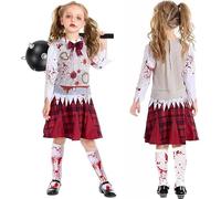 Zombie Costume Children Girls - Halloween Costumes Bride Grim Reaper with Fake Knife, Death Vampire, Cheerleader Scary with Stockings Blood Scar Temporary Tattoos for Halloween Carnival Cosplay (M)