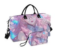 Zombie Cute Cartoon Anime Girl Large Travel Duffel Luggage Carry On Personal Item Bag Travel Tote Gym Bag with Toiletry Bag for Yoga Foldable maletas para gimnasio