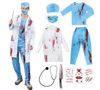 Zombie Doctor Costume Men, Halloween Doctor Costume Surgeon Including Top, Trousers, Coat, Graduation Hat & Stethoscope, Men's Surgeon Costume Set for Halloween, Carnival, Horror Party, Cosplay