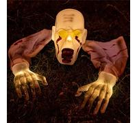 Zombie Garden Ornaments, Light Up Zombie with Glowing Head and Hands, Groundbreaker Zombie with 8 Lighting Modes, Spooky Halloween Decorations for Garden Haunted House Props