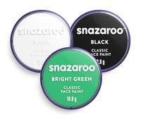Zombie & Green Witch Face Paint Kit | Green Black White 3 x 18ml Classic Water-Based | Halloween Undead Skull Cosplay Makeup | Safe Non-Toxic Washable Kids & Adults