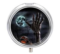 Zombie Hand Dark Halloween Pill Case with 3 Compartments - Portable Travel Pill Organizer for Purse, Easy-Open Button Design, Small Round Pillbox Vitamin Holder Organizer for Women Men