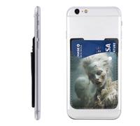 Zombie in Mirror Phone Wallet, Stick On Card Holder for Back of Phone Case - Leather Cell Phone Card Wallet Sleeve Adhesive Phone Pocket - Compatible with Most Cell Phones