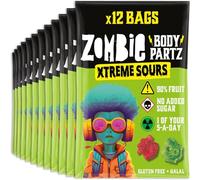 Zombie No Added Sugar Sweets, Xtreme Sours Fruit Gummies (12 Bags), 90% Fruit, Vegan, Healthy Snacks for Adults, Kids, Low Calorie, Gluten Free, Halal, Bulk, Jelly, Tub, Vegetarian, Party Bags, Gummy