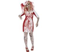 Smiffys Curves Zombie Nurse Costume, White Dress & Headpiece, Halloween Zombie Alley Fancy Dress, Zombie Dress Up Costumes