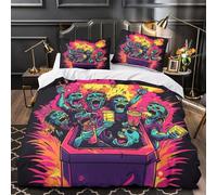 zombie party 3D Pattern Duvet Cover Set 3pcs Ultra-Soft Microfibre Skin-Friendly vibrant neon Quilt Cover 2 Pillow Shams Zippered Closure Machine Washable Kids Teens Room Super king（260x220cm）