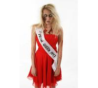 ZOMBIE PROM QUEEN SASH CHEAP HALLOWEEN FANCY DRESS COSTUME OUTFIT IDEA WHITE ...