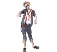 Smiffys Zombie School Boy Costume, Grey with Trousers, Jacket, Mock Shirt & Tie, Halloween Child Fancy Dress, Zombie Dress Up Costumes