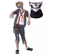 Zombie School Boy Monster Kids Childs Scary Halloween Fancy Dress Costume + MASK