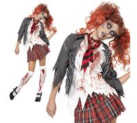 Zombie School Girl Costume Halloween Fancy Dress Adult High School Ladies Outfit