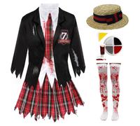 Zombie Schoolgirl Costume With Stockings, Facepaint, Blood & Boater I Love Fancy Dress Multi XL