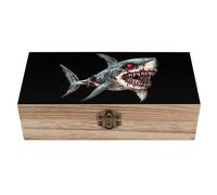 Zombie Shark Wooden Storage Box with Hinged Lid Jewelry Container Keepsake Treasure Boxes