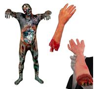 Zombie Skin Suit with Severed Arm Accessory - Small - Full Body Halloween Costume for Adults - Scary Undead Fancy Dress for Halloween, Horror Parties & Zombie Walks
