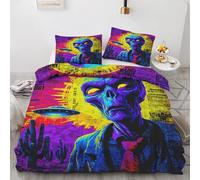 Zombie Super King Duvet Cover Set 3 Pieces - UFO Cactus Quilt Cover with 2 Pillowcases 50x75cm, Reversible Soft Microfiber Bedding Set with Zipper Closure 260x220 cm