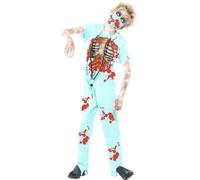 Smiffys Zombie Surgeon Costume, Blue with Bloodied Trousers, Top, Mask & Stethoscope, Halloween Child Fancy Dress, Zombie Dress Up Costumes