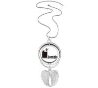Zombie With The Word Zombie Pendant Angel Wings Rotating Necklace Jewelry